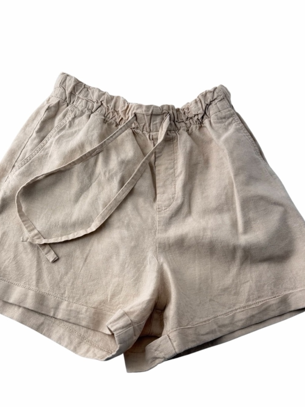Uniqlo High-Waist Drawstring Linen & Cotton Blend Shorts Beige Summer Casual